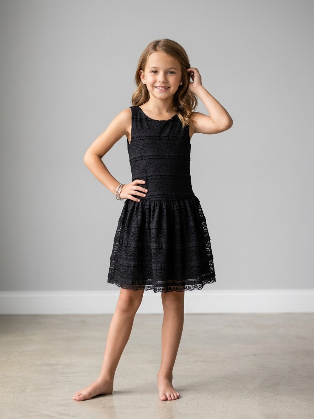 Black Lace Fit-and-Flare Girls' Dress
